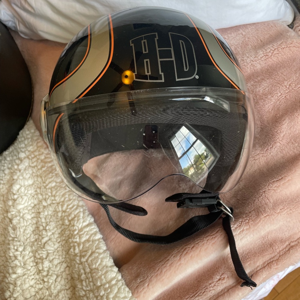 Harley-Davidson Black and Orange Helmet with Clear Visor